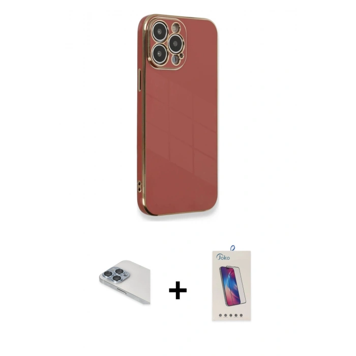 MARSİLYAN™- iPhone 13 Pro Max Kılıf Yankı Serisi - Siyah Joko 5D Cam + Pers Alüminyum Kamera Lens - SABE