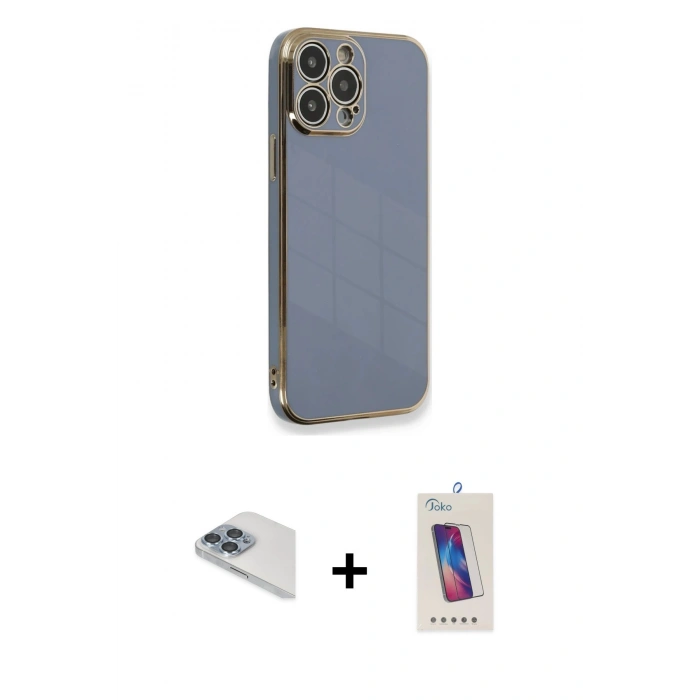MARSİLYAN™- iPhone 13 Pro Max Kılıf Yankı Serisi - Siyah Joko 5D Cam + Pers Alüminyum Kamera Lens - SABE