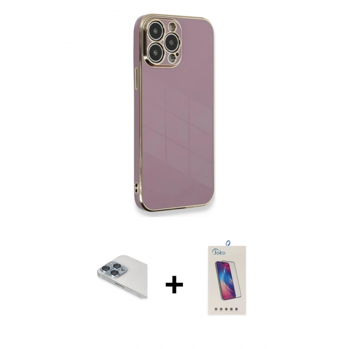 MARSİLYAN™- iPhone 13 Pro Max Kılıf Yankı Serisi - Siyah Joko 5D Cam + Pers Alüminyum Kamera Lens - SABE