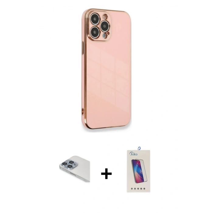 MARSİLYAN™- iPhone 13 Pro Max Kılıf Yankı Serisi - Siyah Joko 5D Cam + Pers Alüminyum Kamera Lens - SABE