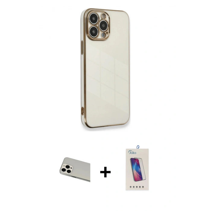 MARSİLYAN™- iPhone 13 Pro Max Kılıf Yankı Serisi - Siyah Joko 5D Cam + Rainbow Kamera Lens Koruma Cam - BZ