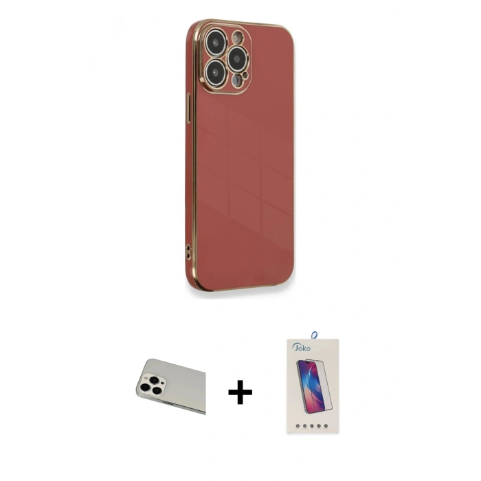 MARSİLYAN™- iPhone 13 Pro Max Kılıf Yankı Serisi - Siyah Joko 5D Cam + Rainbow Kamera Lens Koruma Cam - BZ