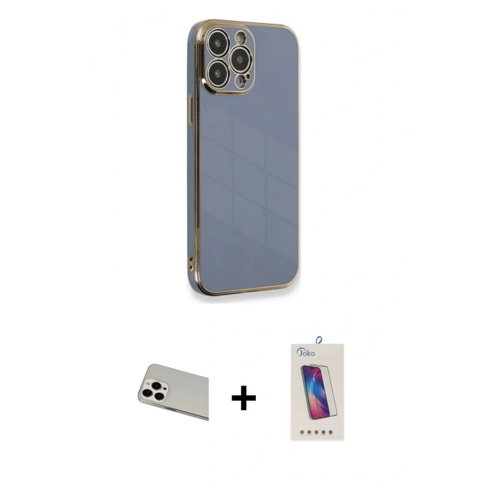 MARSİLYAN™- iPhone 13 Pro Max Kılıf Yankı Serisi - Siyah Joko 5D Cam + Rainbow Kamera Lens Koruma Cam - BZ