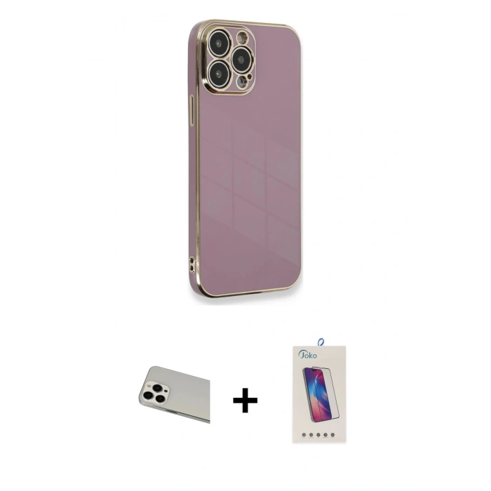 MARSİLYAN™- iPhone 13 Pro Max Kılıf Yankı Serisi - Siyah Joko 5D Cam + Rainbow Kamera Lens Koruma Cam - BZ