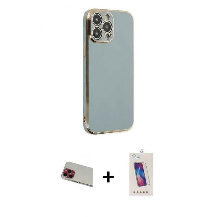 MARSİLYAN™- iPhone 13 Pro Max Kılıf Yankı Serisi - Siyah Joko 5D Cam + Rainbow Kamera Lens Koruma Cam - KI