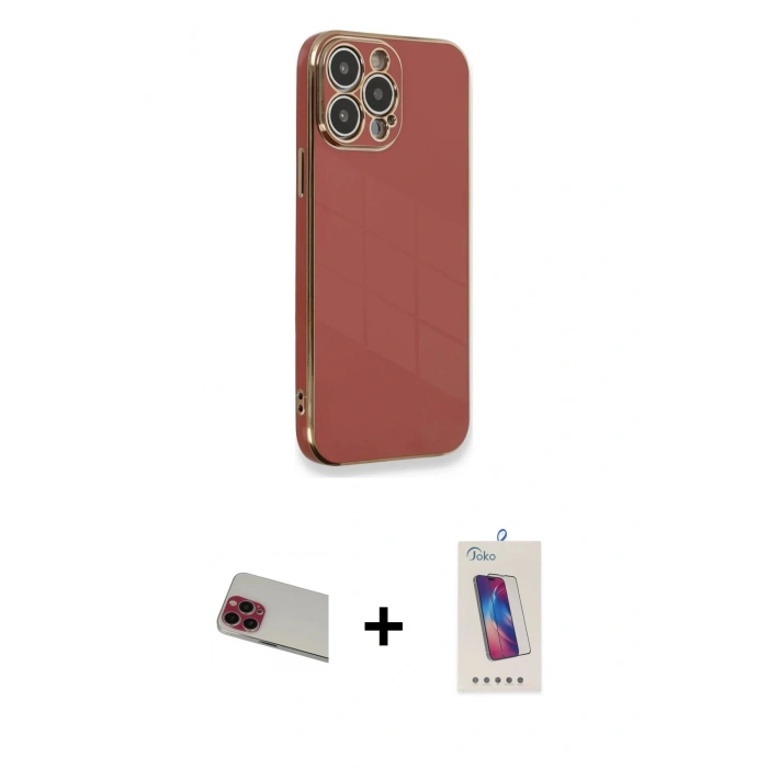 MARSİLYAN™- iPhone 13 Pro Max Kılıf Yankı Serisi - Siyah Joko 5D Cam + Rainbow Kamera Lens Koruma Cam - KI