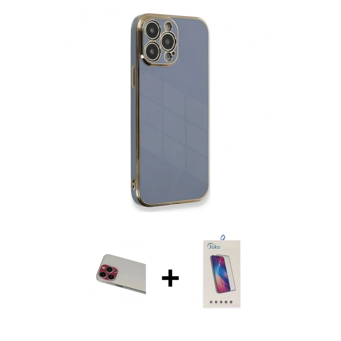 MARSİLYAN™- iPhone 13 Pro Max Kılıf Yankı Serisi - Siyah Joko 5D Cam + Rainbow Kamera Lens Koruma Cam - KI