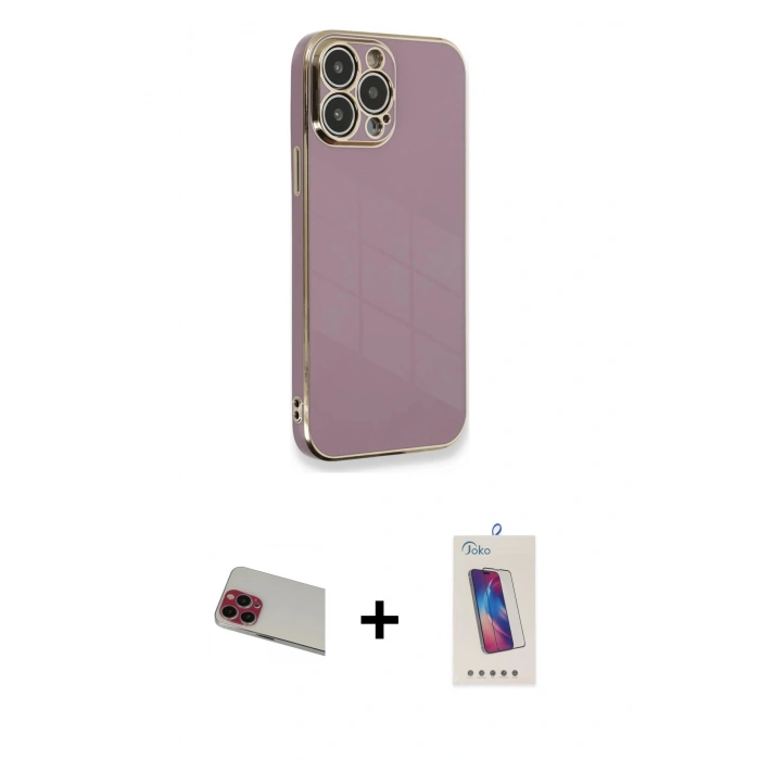 MARSİLYAN™- iPhone 13 Pro Max Kılıf Yankı Serisi - Siyah Joko 5D Cam + Rainbow Kamera Lens Koruma Cam - KI