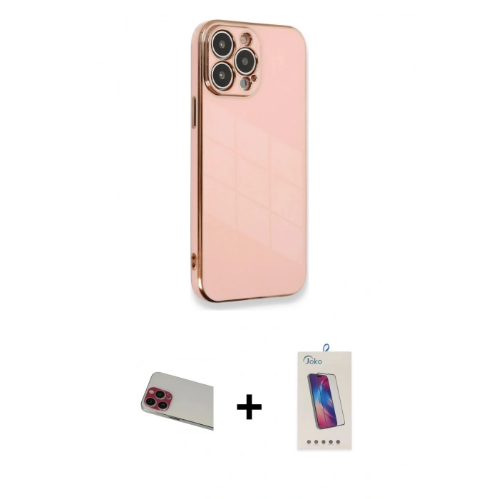 MARSİLYAN™- iPhone 13 Pro Max Kılıf Yankı Serisi - Siyah Joko 5D Cam + Rainbow Kamera Lens Koruma Cam - KI