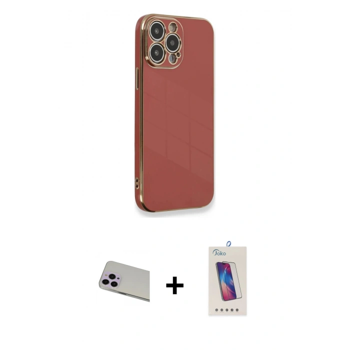 MARSİLYAN™- iPhone 13 Pro Max Kılıf Yankı Serisi - Siyah Joko 5D Cam + Rainbow Kamera Lens Koruma Cam - MR