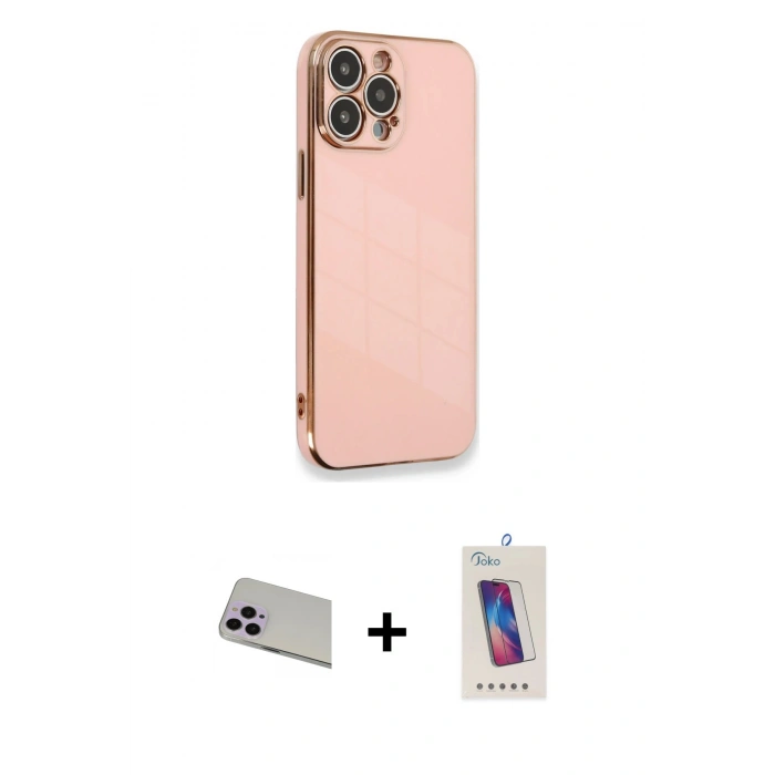 MARSİLYAN™- iPhone 13 Pro Max Kılıf Yankı Serisi - Siyah Joko 5D Cam + Rainbow Kamera Lens Koruma Cam - MR