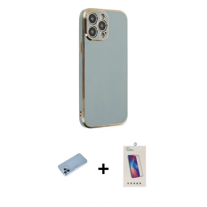 MARSİLYAN™- iPhone 13 Pro Max Kılıf Yankı Serisi - Siyah Joko 5D Cam + Shine Kamera Lens Koruma Cam - MI