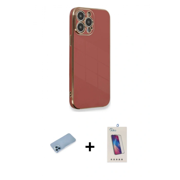 MARSİLYAN™- iPhone 13 Pro Max Kılıf Yankı Serisi - Siyah Joko 5D Cam + Shine Kamera Lens Koruma Cam - MI