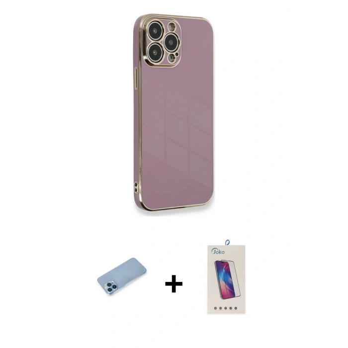 MARSİLYAN™- iPhone 13 Pro Max Kılıf Yankı Serisi - Siyah Joko 5D Cam + Shine Kamera Lens Koruma Cam - MI