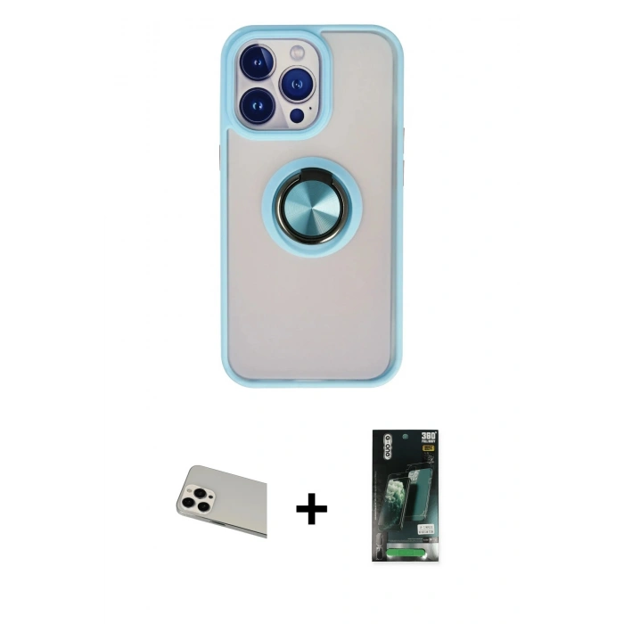 MARSİLYAN™- iPhone 13 Pro Max Kılıf Yörünge Çizgi - Şeffaf 360 Full Body Arka Koruyucu + Rainbow Kamera Lens Koruma Cam - BZ