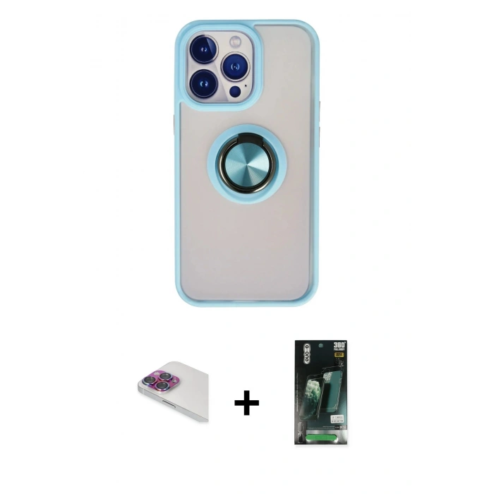 MARSİLYAN™- iPhone 13 Pro Max Kılıf Yörünge Çizgi - Şeffaf 360 Full Body Arka Koruyucu + Pers Alüminyum Kamera Lens - GI