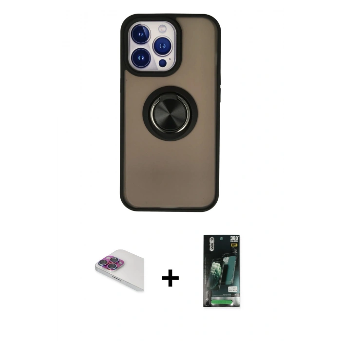 MARSİLYAN™- iPhone 13 Pro Max Kılıf Yörünge Çizgi - Şeffaf 360 Full Body Arka Koruyucu + Pers Alüminyum Kamera Lens - GI