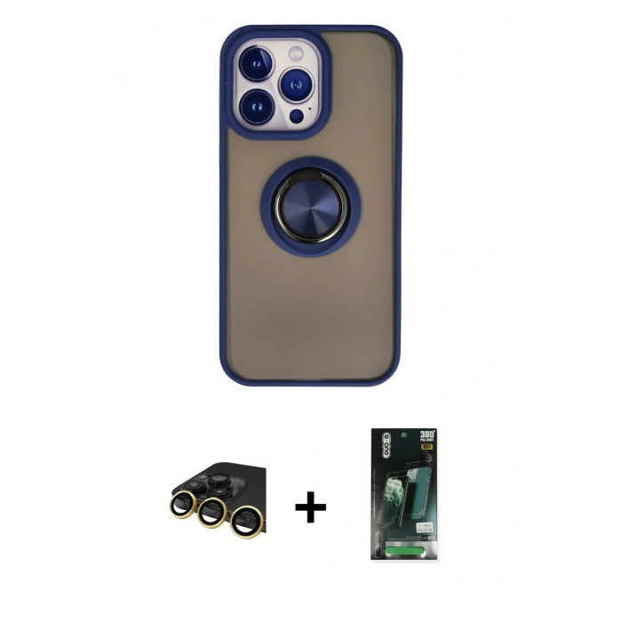MARSİLYAN™- iPhone 13 Pro Max Kılıf Yörünge Çizgi - Şeffaf 360 Full Body Arka Koruyucu + Raze Metal Kamera Lens - GD