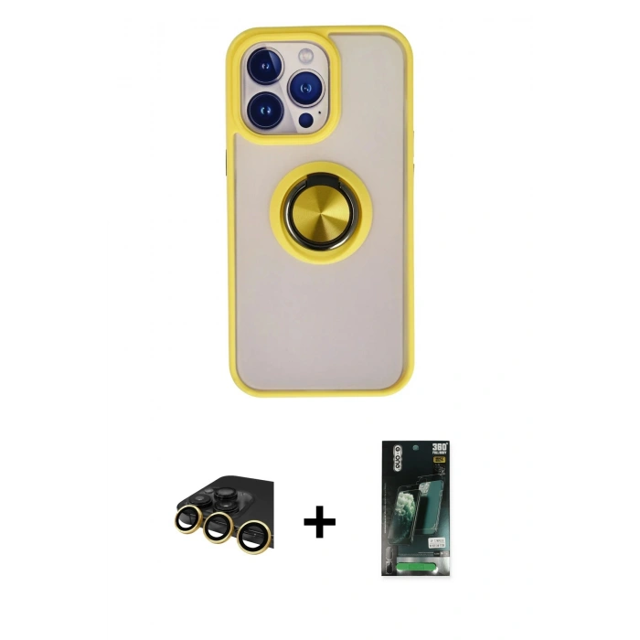 MARSİLYAN™- iPhone 13 Pro Max Kılıf Yörünge Çizgi - Şeffaf 360 Full Body Arka Koruyucu + Raze Metal Kamera Lens - GD