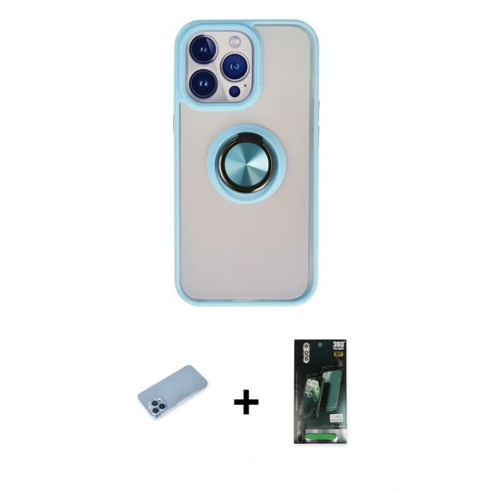 MARSİLYAN™- iPhone 13 Pro Max Kılıf Yörünge Çizgi - Şeffaf 360 Full Body Arka Koruyucu + Shine Kamera Lens Koruma Cam - MI