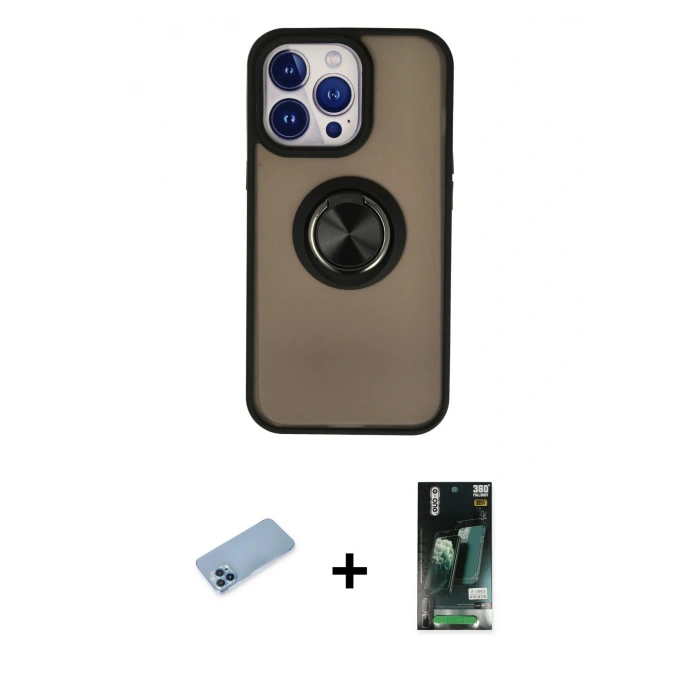 MARSİLYAN™- iPhone 13 Pro Max Kılıf Yörünge Çizgi - Şeffaf 360 Full Body Arka Koruyucu + Shine Kamera Lens Koruma Cam - MI