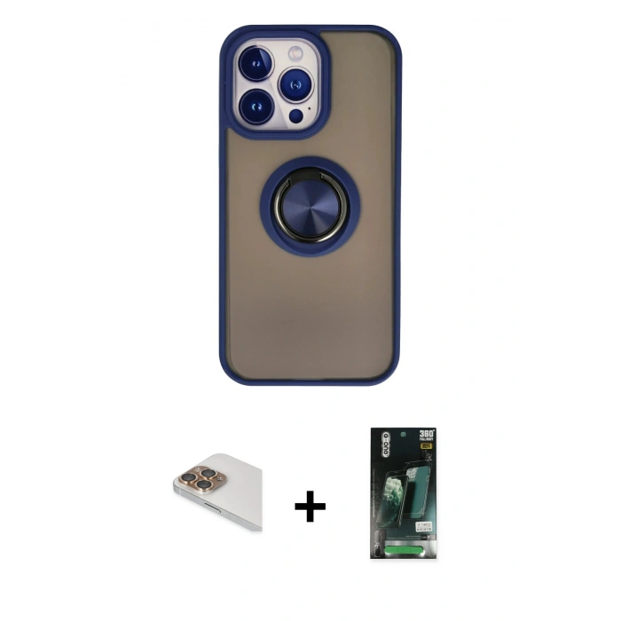 MARSİLYAN™- iPhone 13 Pro Max Kılıf Yörünge Çizgi - Şeffaf 360 Full Body Arka Koruyucu + Pers Alüminyum Kamera Lens - GD