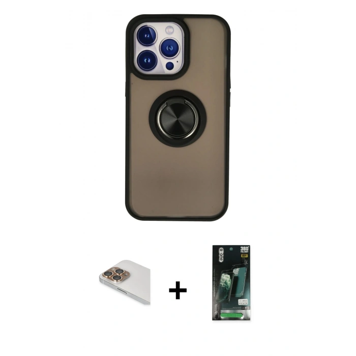 MARSİLYAN™- iPhone 13 Pro Max Kılıf Yörünge Çizgi - Şeffaf 360 Full Body Arka Koruyucu + Pers Alüminyum Kamera Lens - GD