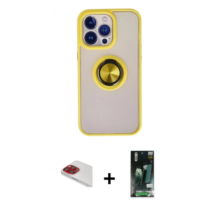 MARSİLYAN™- iPhone 13 Pro Max Kılıf Yörünge Çizgi - Şeffaf 360 Full Body Arka Koruyucu + Pers Alüminyum Kamera Lens - KI