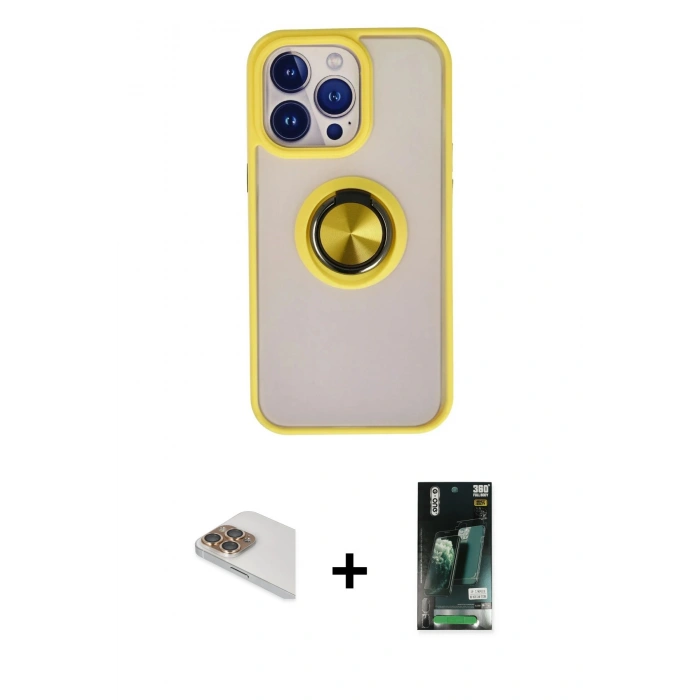MARSİLYAN™- iPhone 13 Pro Max Kılıf Yörünge Çizgi - Şeffaf 360 Full Body Arka Koruyucu + Pers Alüminyum Kamera Lens - GD