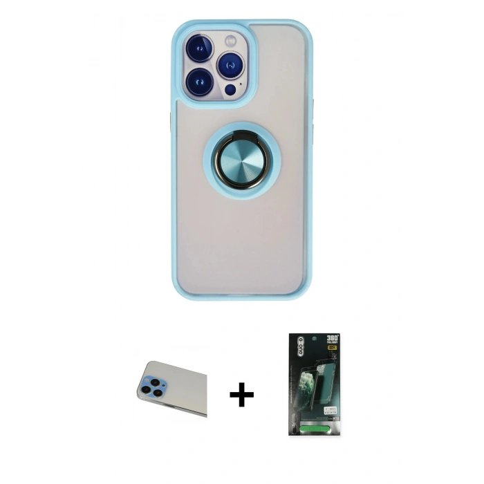 MARSİLYAN™- iPhone 13 Pro Max Kılıf Yörünge Çizgi - Şeffaf 360 Full Body Arka Koruyucu + Rainbow Kamera Lens Koruma Cam - MI