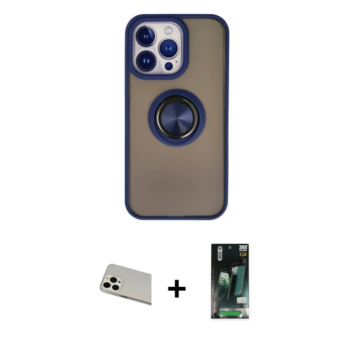 MARSİLYAN™- iPhone 13 Pro Max Kılıf Yörünge Çizgi - Şeffaf 360 Full Body Arka Koruyucu + Rainbow Kamera Lens Koruma Cam - BZ