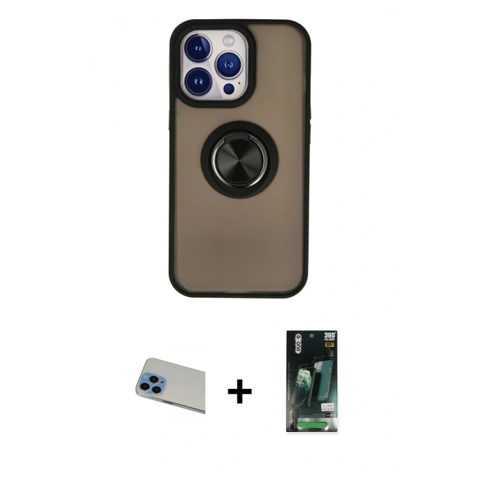 MARSİLYAN™- iPhone 13 Pro Max Kılıf Yörünge Çizgi - Şeffaf 360 Full Body Arka Koruyucu + Rainbow Kamera Lens Koruma Cam - MI