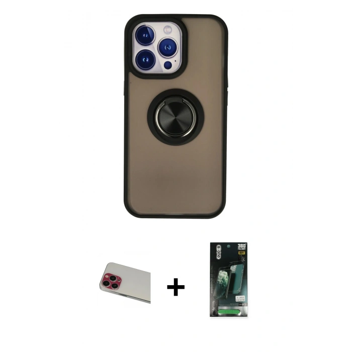 MARSİLYAN™- iPhone 13 Pro Max Kılıf Yörünge Çizgi - Şeffaf 360 Full Body Arka Koruyucu + Rainbow Kamera Lens Koruma Cam - KI
