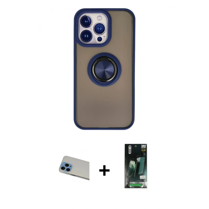 MARSİLYAN™- iPhone 13 Pro Max Kılıf Yörünge Çizgi - Şeffaf 360 Full Body Arka Koruyucu + Rainbow Kamera Lens Koruma Cam - MI