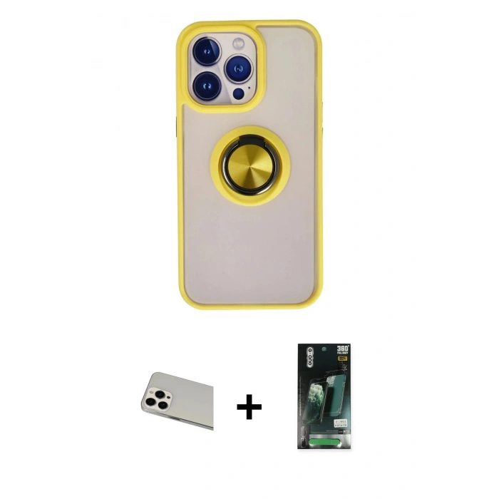 MARSİLYAN™- iPhone 13 Pro Max Kılıf Yörünge Çizgi - Şeffaf 360 Full Body Arka Koruyucu + Rainbow Kamera Lens Koruma Cam - BZ