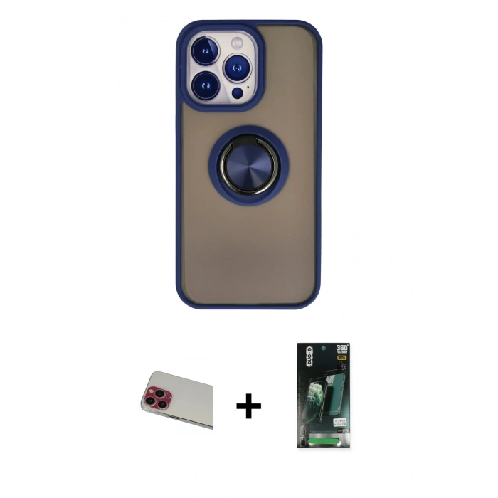MARSİLYAN™- iPhone 13 Pro Max Kılıf Yörünge Çizgi - Şeffaf 360 Full Body Arka Koruyucu + Rainbow Kamera Lens Koruma Cam - KI