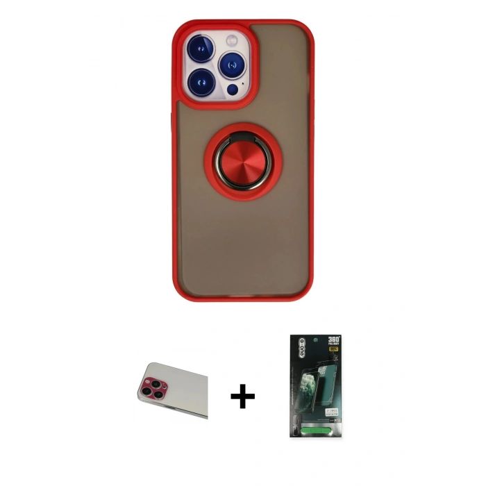 MARSİLYAN™- iPhone 13 Pro Max Kılıf Yörünge Çizgi - Şeffaf 360 Full Body Arka Koruyucu + Rainbow Kamera Lens Koruma Cam - KI