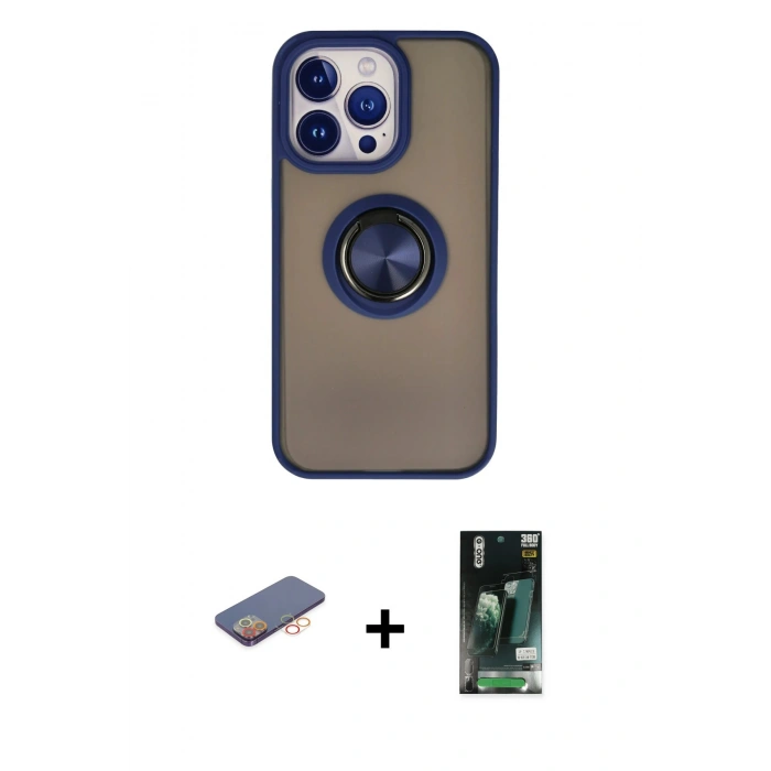 MARSİLYAN™- iPhone 13 Pro Max Kılıf Yörünge Çizgi - Şeffaf 360 Full Body Arka Koruyucu + Renkli Kamera Lens Koruma Cam - TU