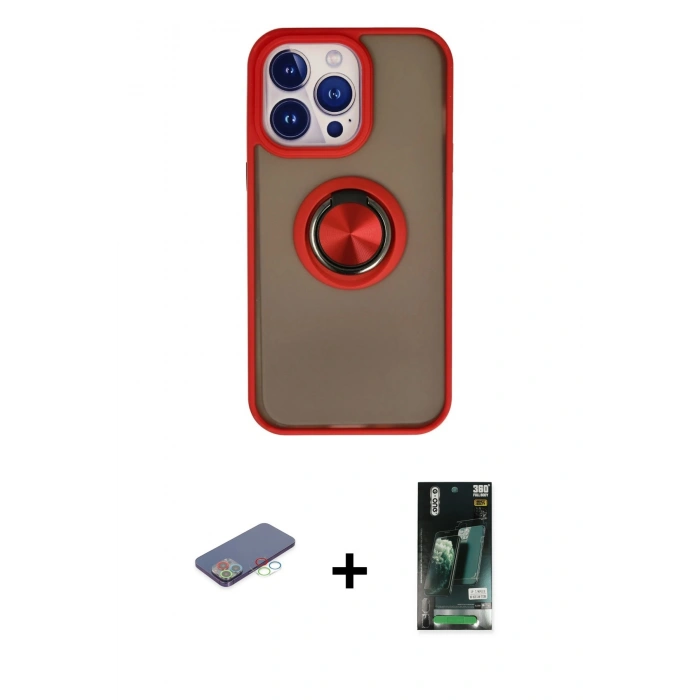 MARSİLYAN™- iPhone 13 Pro Max Kılıf Yörünge Çizgi - Şeffaf 360 Full Body Arka Koruyucu + Renkli Kamera Lens Koruma Cam - MI
