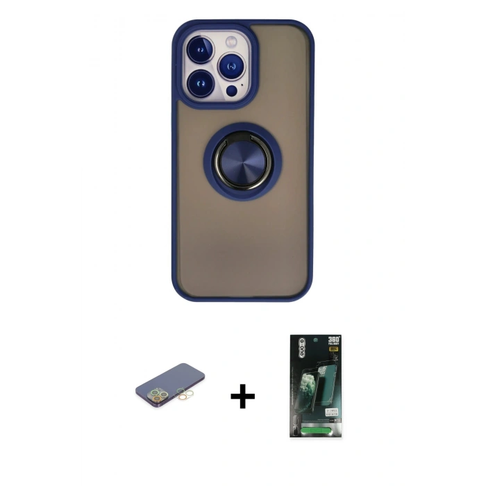 MARSİLYAN™- iPhone 13 Pro Max Kılıf Yörünge Çizgi - Şeffaf 360 Full Body Arka Koruyucu + Renkli Kamera Lens Koruma Cam - SI