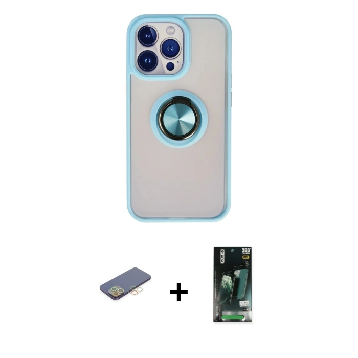 MARSİLYAN™- iPhone 13 Pro Max Kılıf Yörünge Çizgi - Şeffaf 360 Full Body Arka Koruyucu + Renkli Kamera Lens Koruma Cam - SI