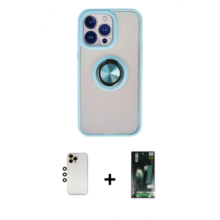 MARSİLYAN™- iPhone 13 Pro Max Kılıf Yörünge Çizgi - Şeffaf 360 Full Body Arka Koruyucu + Shine Kamera Lens - GD