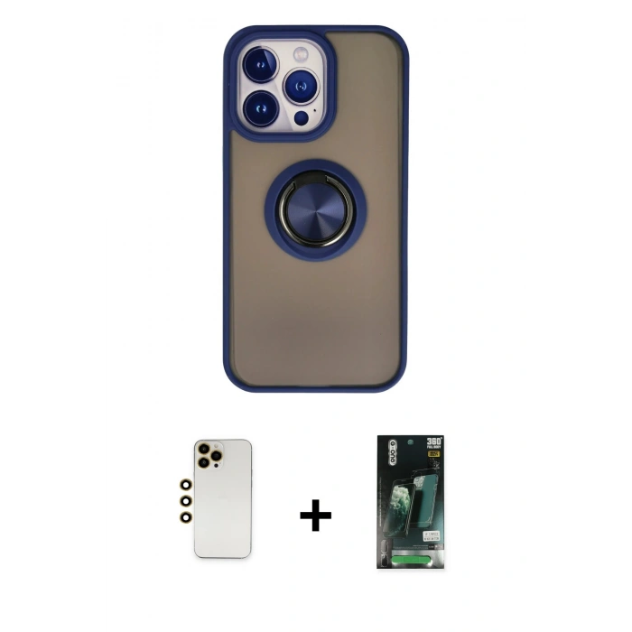 MARSİLYAN™- iPhone 13 Pro Max Kılıf Yörünge Çizgi - Şeffaf 360 Full Body Arka Koruyucu + Shine Kamera Lens - GD