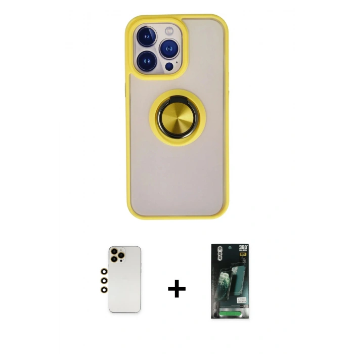 MARSİLYAN™- iPhone 13 Pro Max Kılıf Yörünge Çizgi - Şeffaf 360 Full Body Arka Koruyucu + Shine Kamera Lens - GD