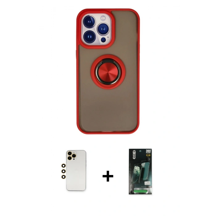 MARSİLYAN™- iPhone 13 Pro Max Kılıf Yörünge Çizgi - Şeffaf 360 Full Body Arka Koruyucu + Shine Kamera Lens - GD