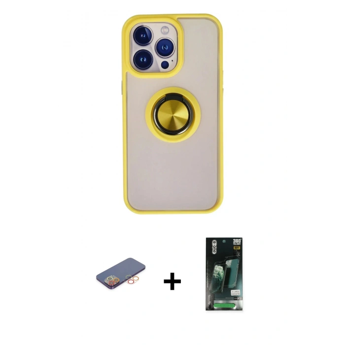 MARSİLYAN™- iPhone 13 Pro Max Kılıf Yörünge Çizgi - Şeffaf 360 Full Body Arka Koruyucu + Renkli Kamera Lens Koruma Cam - TU