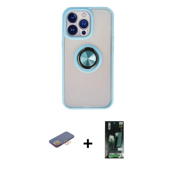 MARSİLYAN™- iPhone 13 Pro Max Kılıf Yörünge Çizgi - Şeffaf 360 Full Body Arka Koruyucu + Renkli Kamera Lens Koruma Cam - TU