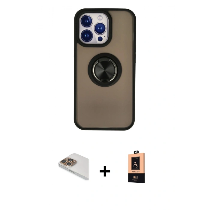 MARSİLYAN™- iPhone 13 Pro Max Kılıf Yörünge Çizgi - Şeffaf Maxco Cam Ekran Koruyucu + Gold Pers Alüminyum Kamera Lens