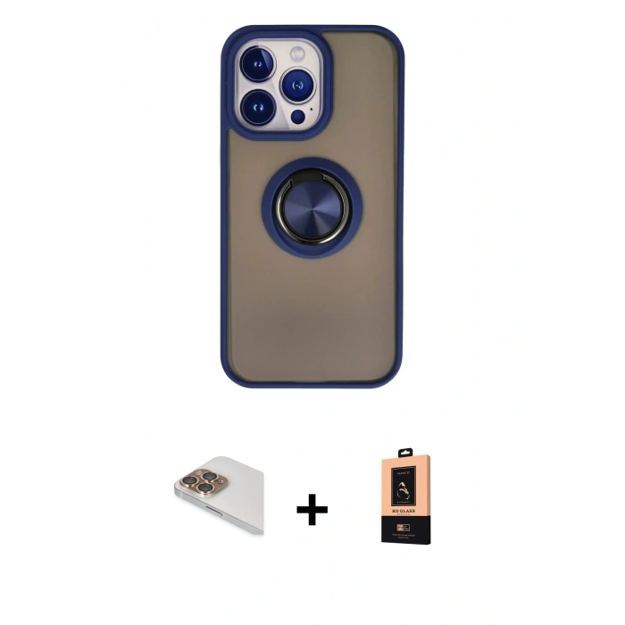 MARSİLYAN™- iPhone 13 Pro Max Kılıf Yörünge Çizgi - Şeffaf Maxco Cam Ekran Koruyucu + Gold Pers Alüminyum Kamera Lens