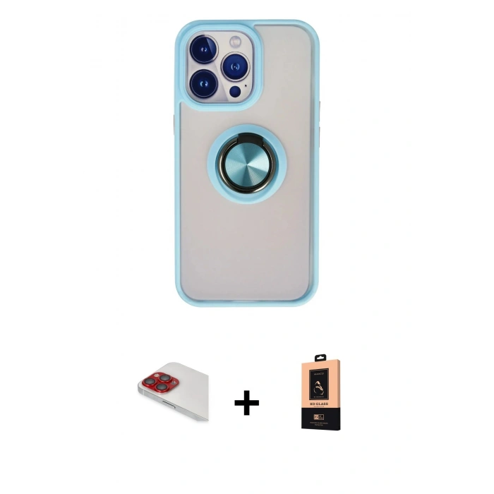 MARSİLYAN™- iPhone 13 Pro Max Kılıf Yörünge Çizgi - Şeffaf Maxco Cam Ekran Koruyucu + Pers Alüminyum Kamera Lens - KI